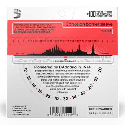 D'ADDARIO EJ39 PHOSPHOR BRONZE MEDIUM 12-STRING (12-52) струни для акустичної гітари